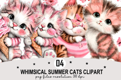 Whimsical Summer Cats Clipart Watercolor PNG Product Image 1