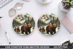 Grizzly Car Coaster Sublimation| Christmas Coaster PNG Product Image 1