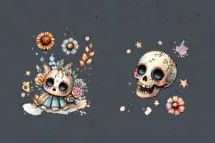 Watercolor Halloween Zombie Doll. PNG sublimation Product Image 3