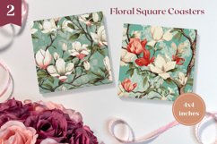 Flowers Square Coaster Sublimation, Magnolia Sublimation PNG Product Image 1