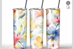 Flowers Summer Watercolor 20 oz Tumbler Wrap Sublimation Product Image 1