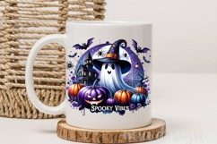 Spooky Vibes Halloween PNG, Haunted House Pumpkin Design Product Image 4
