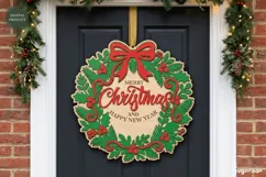Christmas Door Sign Laser Cut | Xmas Wreath Sign | SVG Product Image 1