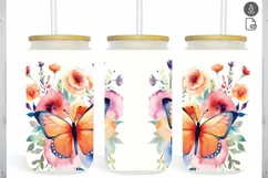 Flower Butterfly Watercolor Tumbler 16 oz Libbey Glass Can Product Image 1