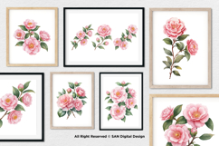 15 Bundle Watercolor Camelia Flower Pink Botanical Japanese Product Image 4
