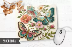 Butterfly and Floral Embroidered Patches Mouse Pad PNG Product Image 1