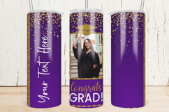 Graduation Skinny Tumbler Wrap | Purple and Gold glitter Product Image 1