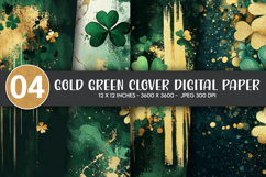 Gold Green Clover Digital Paper Product Image 1