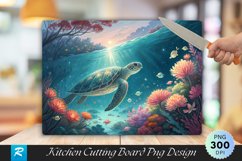 Underwater Serenity Turtle and Flora Cutting Board PNG Product Image 1