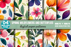 Spring Wildflowers and Butterflies Floral Pattern Digital Pa Product Image 4