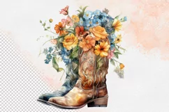 Western Flowers Boots Watercolor PNG Clipart Product Image 4