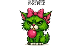 Funny Christmas green cat png design for T-shirts Product Image 1