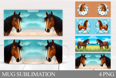 Horse Mug Wrap Sublimation. Horse Flowers Mug Design Product Image 1
