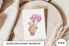 Watercolor Teddy Bear with balloons PNG Product Image 4