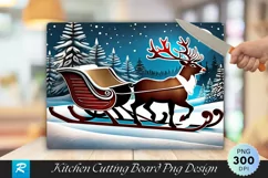 Vintage Sleigh And Reindeer Cutting Board PNG Design Product Image 1