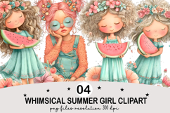 Whimsical Summer Girl Clipart Watercolor png Product Image 2