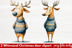 2 Whimsical Christmas Deer Clipart | Cute Festive Deer PNG Product Image 1