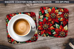 Flowers Coaster Sublimation, Winter Flowers Coaster PNG Product Image 1