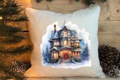 Watercolor Christmas Winter Houses Clipart Product Image 4