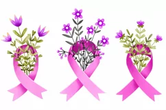 Breast cancer ribbon with blossom flowers Product Image 1