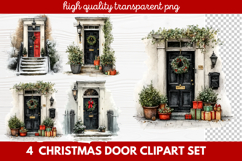 4 Christmas Door Clipart Set | Festive Holiday Front Door Product Image 1