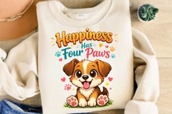 Happiness Has Four Paws Cute Puppy Shirt Design Product Image 4