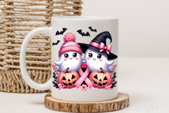 Pink Ribbon Halloween Ghosts PNG, Breast Cancer Sublimation Product Image 4