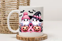 Pink Ribbon Halloween Ghosts PNG, Breast Cancer Sublimation Product Image 4