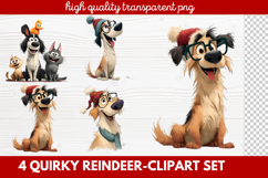 4 Quirky Reindeer Clipart Set | Fun Holiday Reindeer PNG Product Image 1