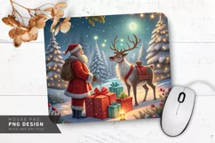 Santa and Reindeer in Christmas Wonderland Mouse Pad PNG Product Image 1