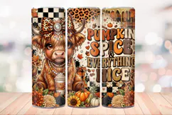 Fall Highland Cow 20 OZ Skinny Tumbler Wrap Sublimation Png. Product Image 4