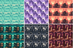Lofi Night Cityscape Digital Paper,Cozy Anime City Pattern Product Image 4