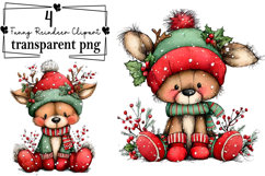 Red Funny Reindeer Clipart Watercolor PNG Product Image 1