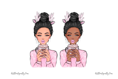 Pink Christmas Girl with Coffee | Winter PNG Product Image 3