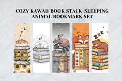 Cozy Kawaii Book Stack Bookmark Set,Printable Sleeping Anima Product Image 4