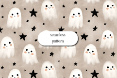 Cute Ghost Halloween Seamless Pattern Spooky Stars Art Product Image 1