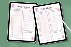 Kawaii Daily Planner Template Canva - Cute Pink Bunny Hourly Product Image 4