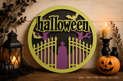 Halloween Round Sign Laser Cut SVG Product Image 1