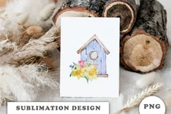 Watercolor Spring birdhouse sublimation png Product Image 4