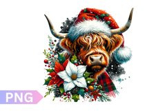 Christmas Floral Cow Sublimation - Clipart PNG Design Product Image 1