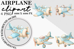 Whimsical Airplane Clipart Watercolor png Product Image 1