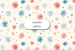 Patriotic Fireworks Seamless Pattern Red Blue Stars Product Image 1