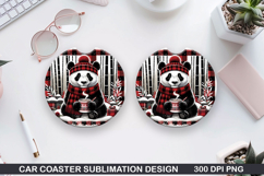 Panda Car Coaster Sublimation| Christmas Coaster PNG Product Image 1