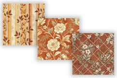 Rust Toile Digital Paper Pack, Vintage Floral Toile, Gingham Product Image 3