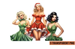 Watercolor Vintage Pin Up Christmas Girl Clipart , PNG Product Image 1