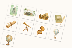 Vintage Travel Watercolor Clipart PNG, Hot Air Balloon, Product Image 4