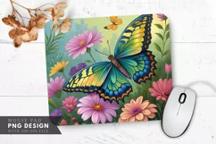 Vibrant Butterfly with Flowers Mouse Pad PNG Design Product Image 1