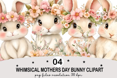 Whimsical Mothers Day Bunny Watercolor Clipart Png Product Image 2