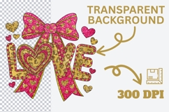 LOVE Valentine Glitter Bow Sublimation PNG | Pink &amp; Gold Product Image 3