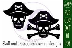 Pirate jolly roger silhouette laser cut outs SVG file Product Image 4